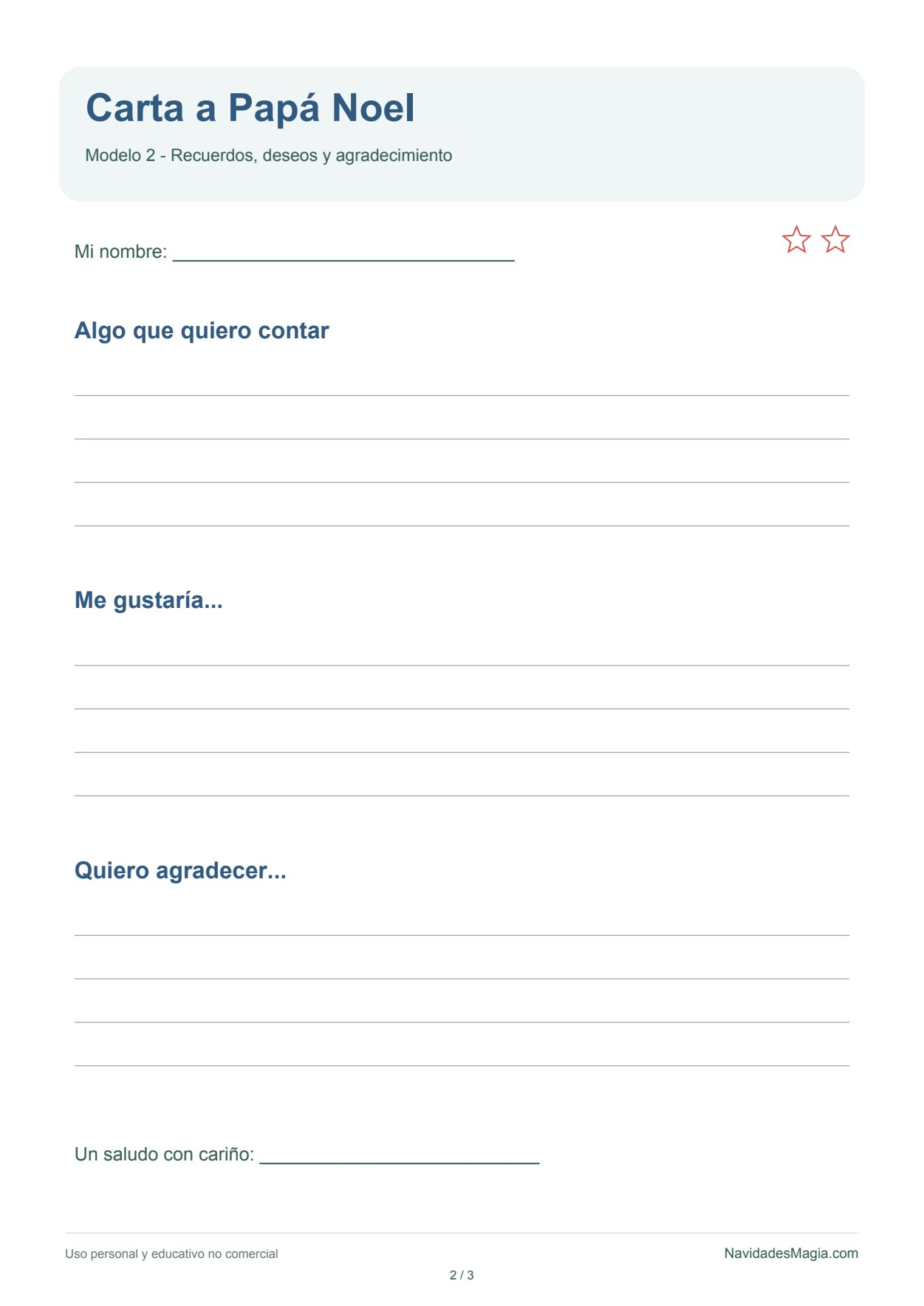 Vista real del modelo de carta a Papá Noel con apartados y colores suaves