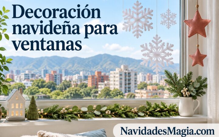 Portada: Ventana de un departamento pequeño con copos de papel y estrellas en tonos claros