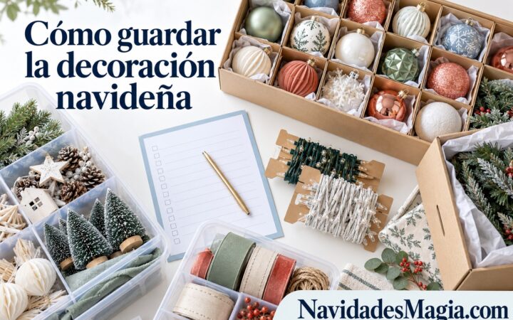 Portada: Cajas con separadores para esferas y luces enrolladas sobre soportes de cartón