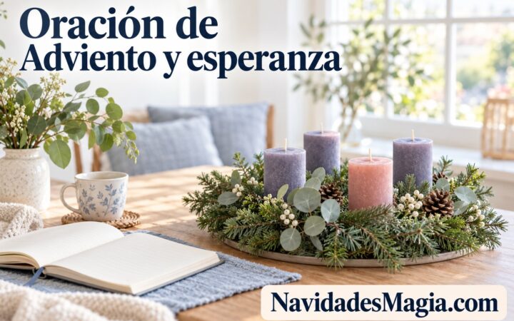 Portada: Un rincón de oración de Adviento con cuatro velas apagadas y un cuaderno