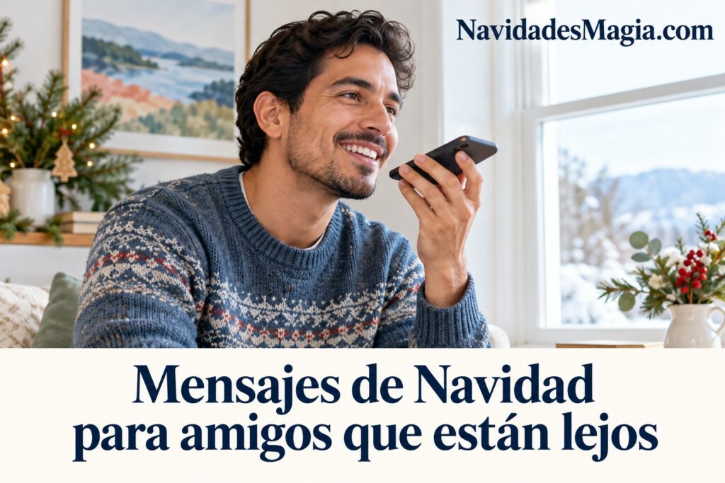 Un hombre envía una nota de voz navideña a un amigo que está lejos