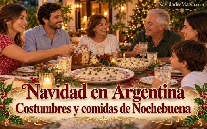Portada ilustrada: Navidad en Argentina: costumbres y comidas de Nochebuena