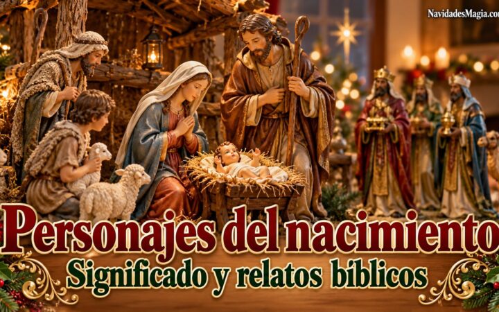 Nacimiento navideño con Jesús, María, José, pastores y figuras tradicionales de los magos